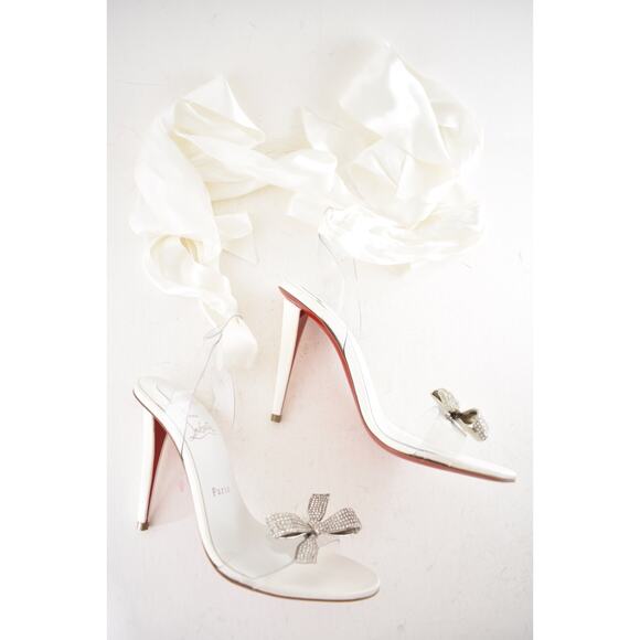 Christian Louboutin Astrinodo 100 Ivory PVC Bow Lace Up Tie Sandal Heel Pump 37 - Picture 7 of 16